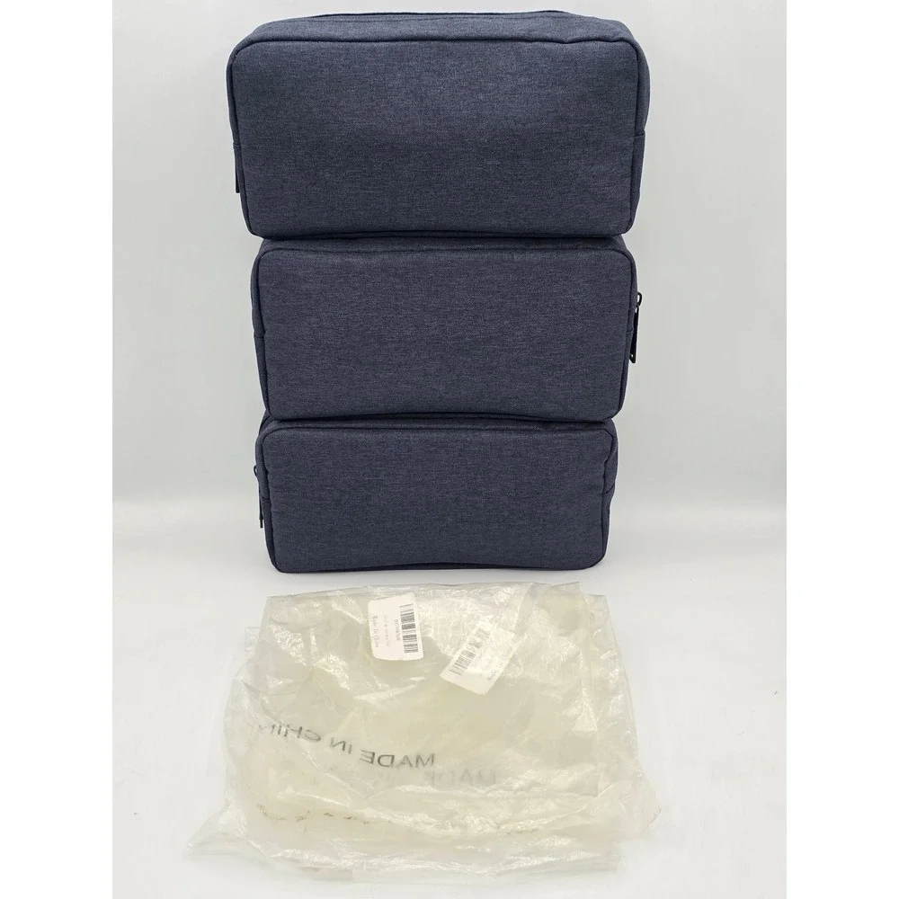 3 Lot- Useful Carrying Case Navy Blue Travel Toiletry Makeup Organizer Bag - New
